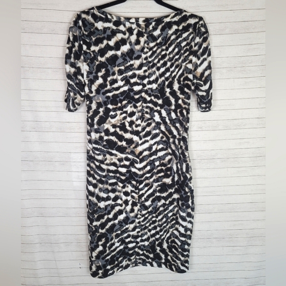 WHBM ANIMAL PRINT 3/4 CINCH SLEEVE SHIFT DRESS, SZ SMALL - Picture 9 of 12